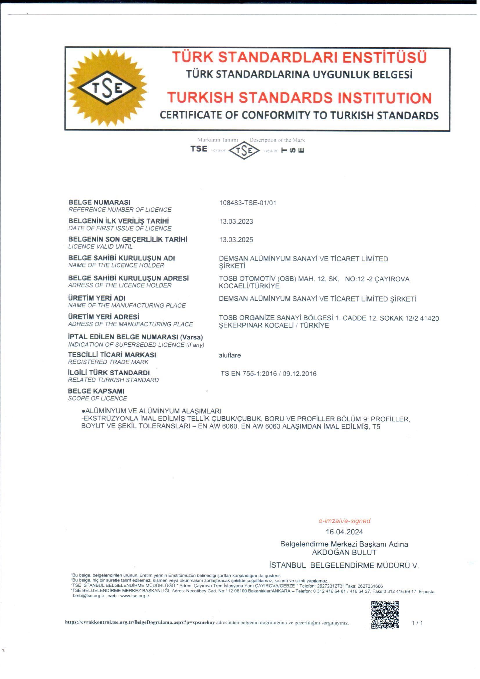 Kalite ve Sertifikalar