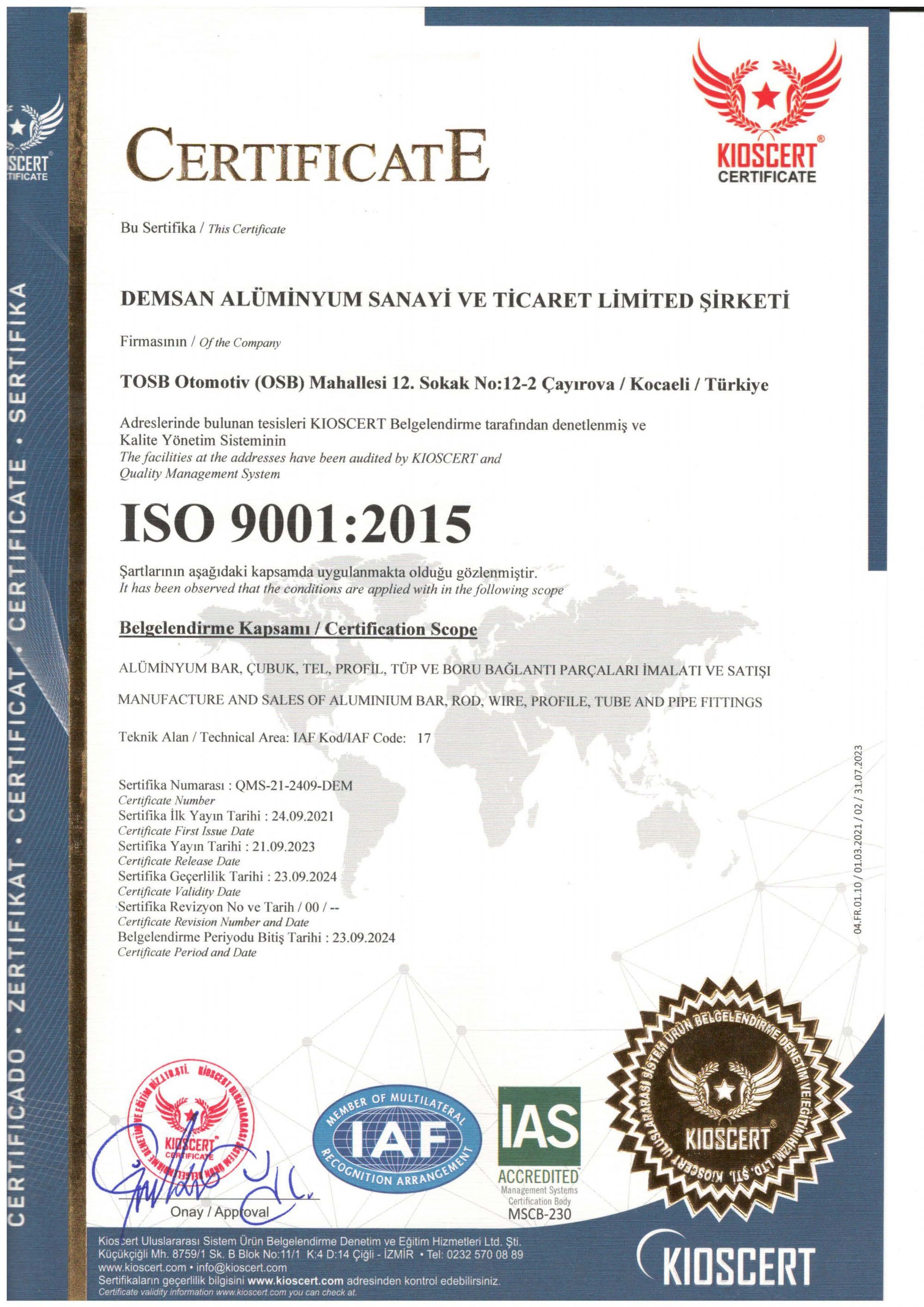 Kalite ve Sertifikalar